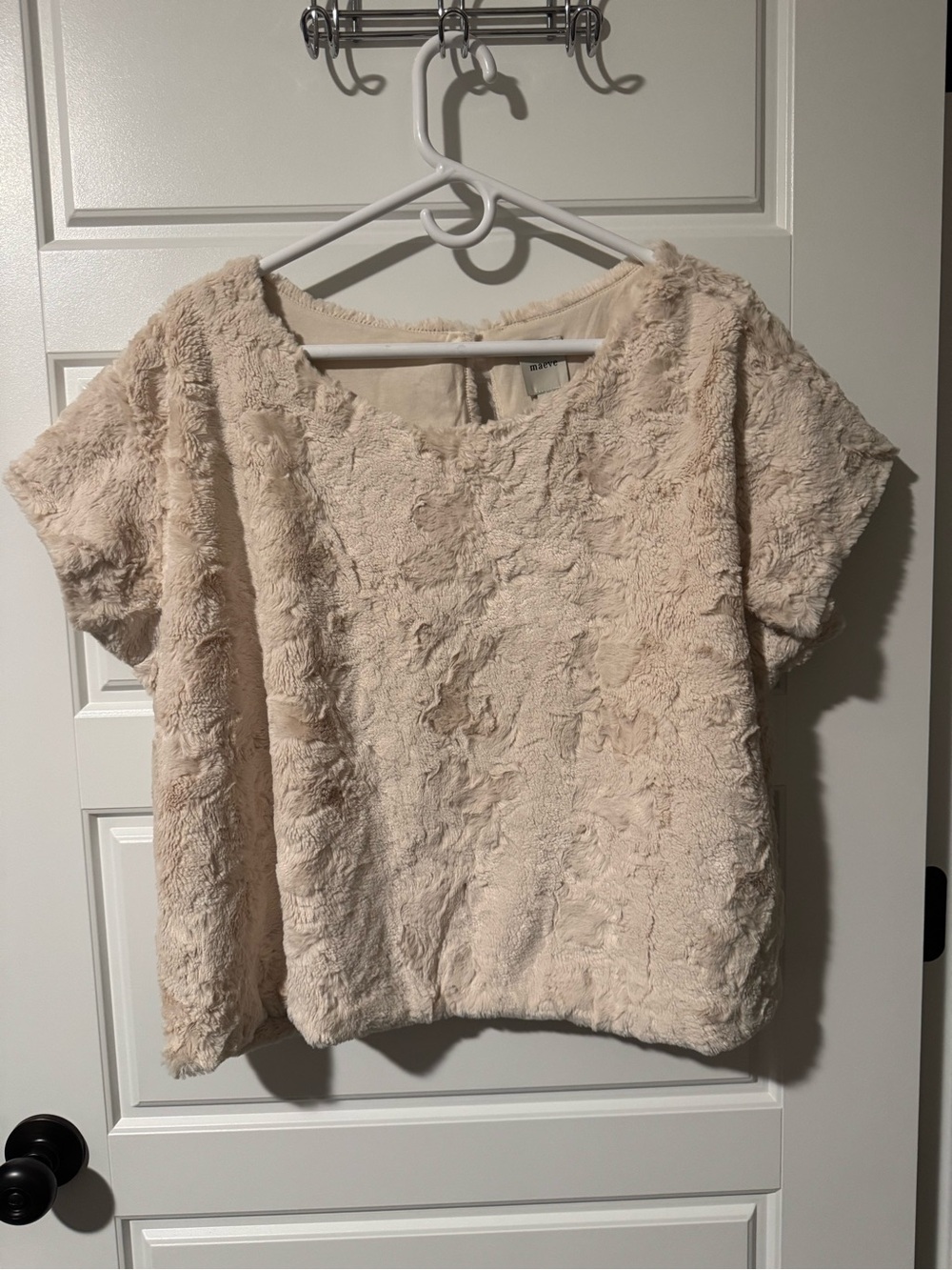 NWT Maeve Anthropologie Faux Fur Short-Sleeve Top, Cream, Size XL